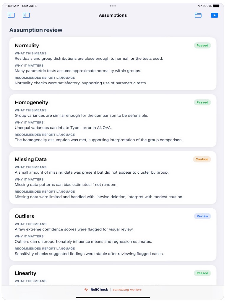 Key Findings cards showing teaching confidence results with Strong badges and mark-for-report actions