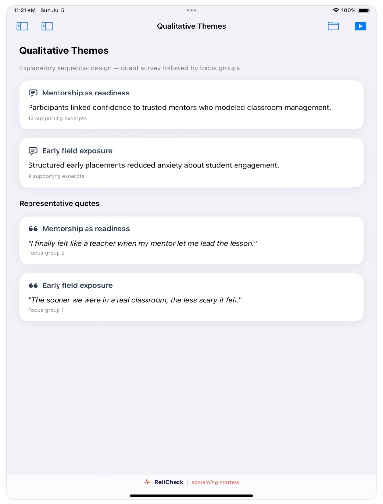 Qualitative Themes with mentorship and field exposure themes and representative quotes