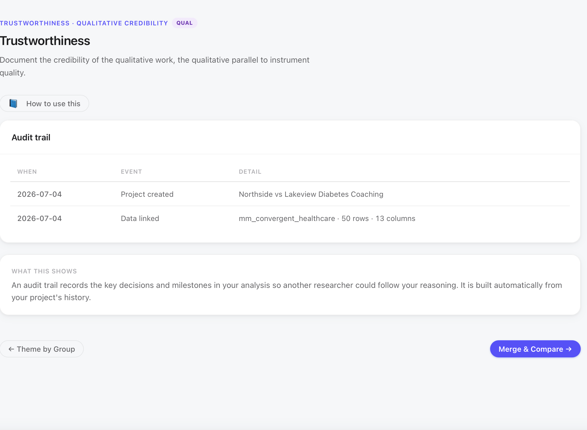 MM Studio Trustworthiness step showing the audit trail