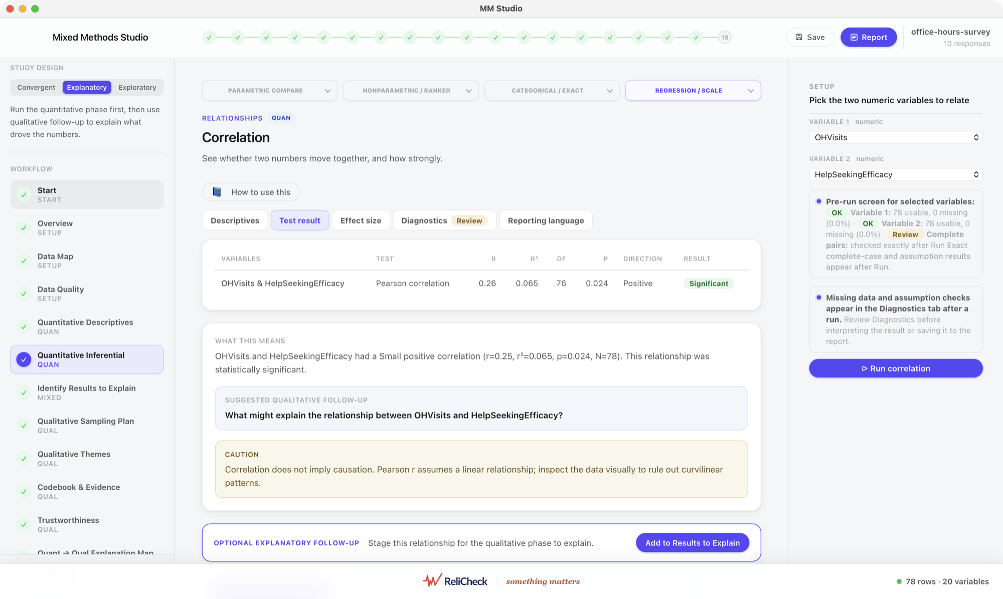 MM Studio study design selector with Convergent, Explanatory, and Exploratory offered and one chosen