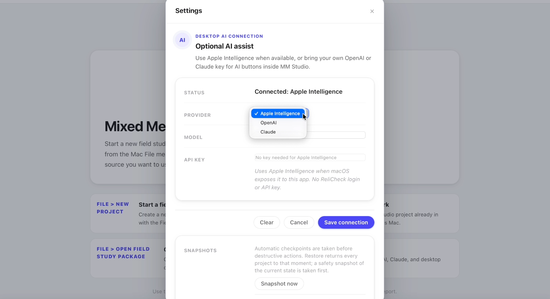 MM Studio analysis running locally on the Mac