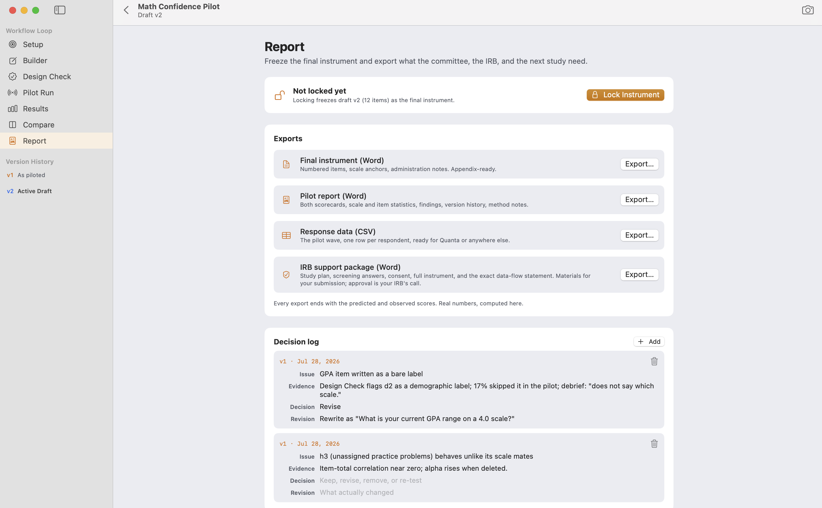 Pilot Study Report export