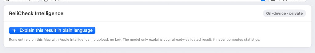 ReliCheck Intelligence on-device explanation helper