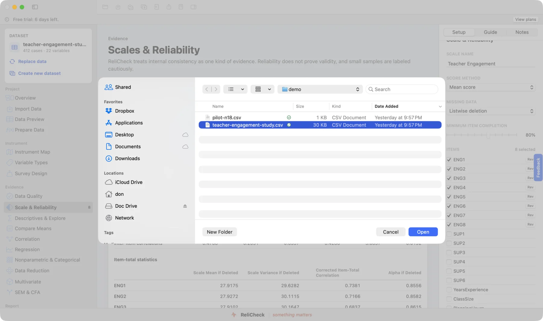 Quanta import dialog reading a survey file