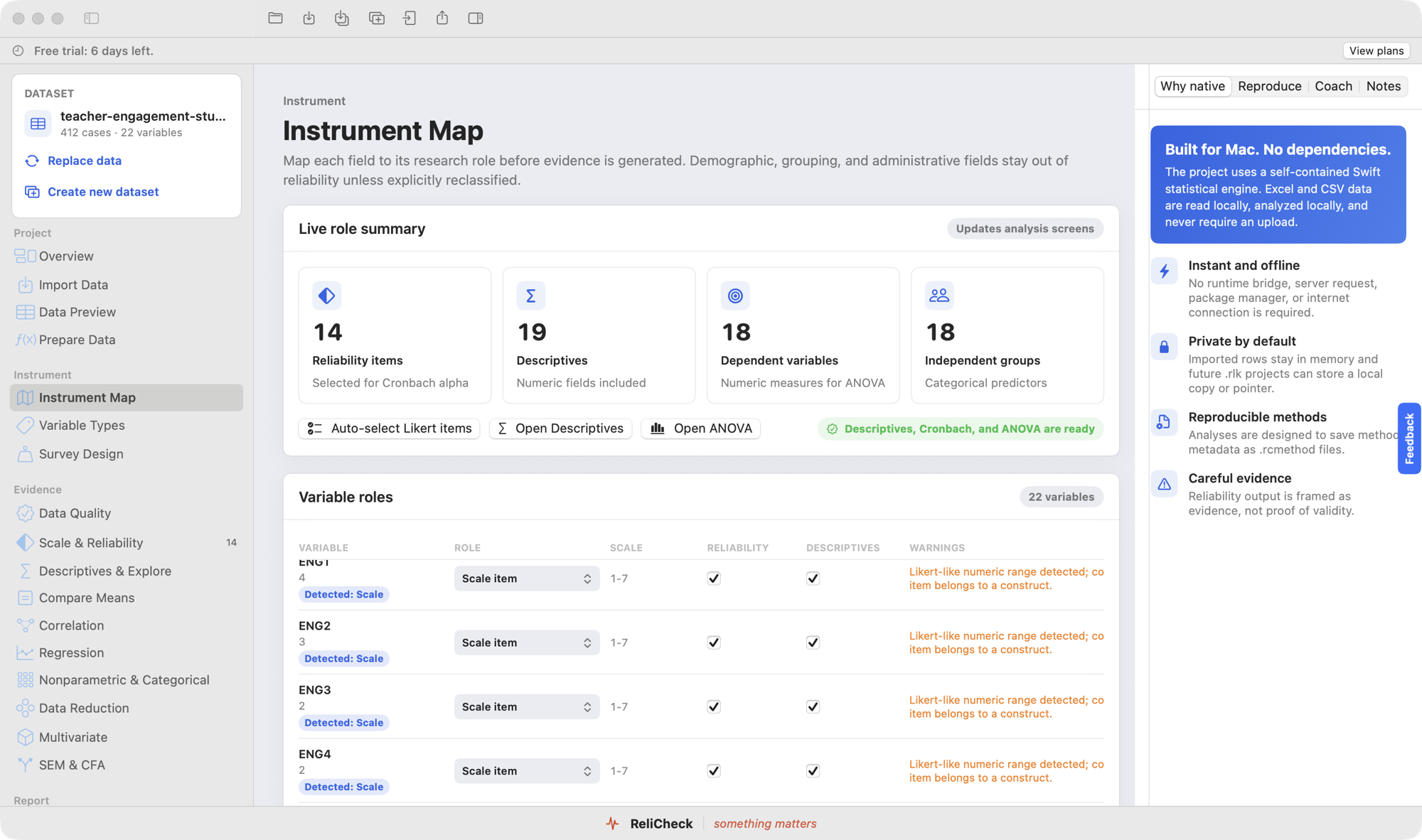 Quanta Instrument Map with variable roles and scale types detected